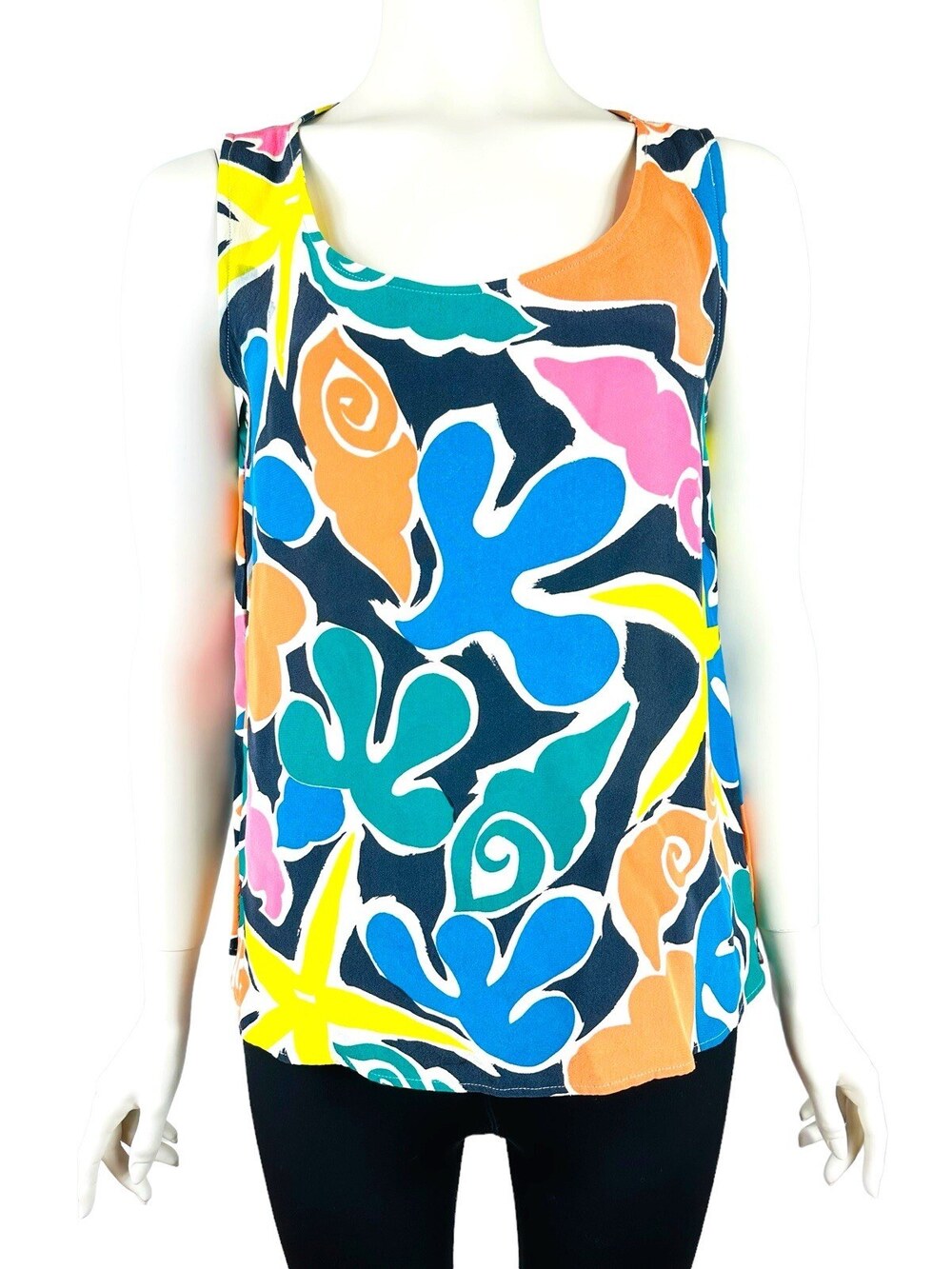 Vintage Yves Saint Laurent YSL Tank Top Women's 40 Psychedelic 100% Silk Chiffon